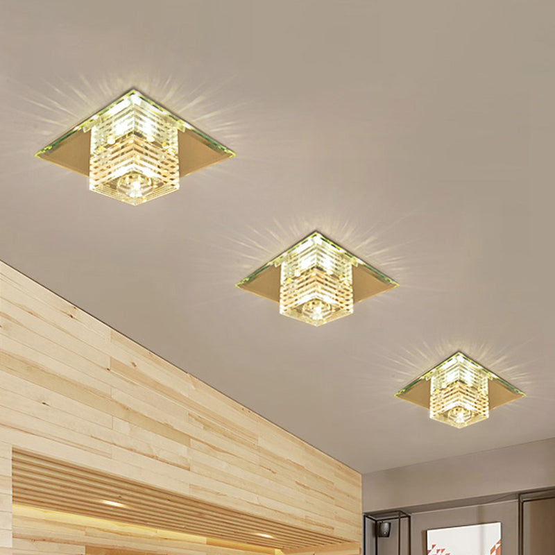 Clear Crystal LED Flushmount Ceiling Light with Beveled Cubic Design - Modern Lighting Fixture