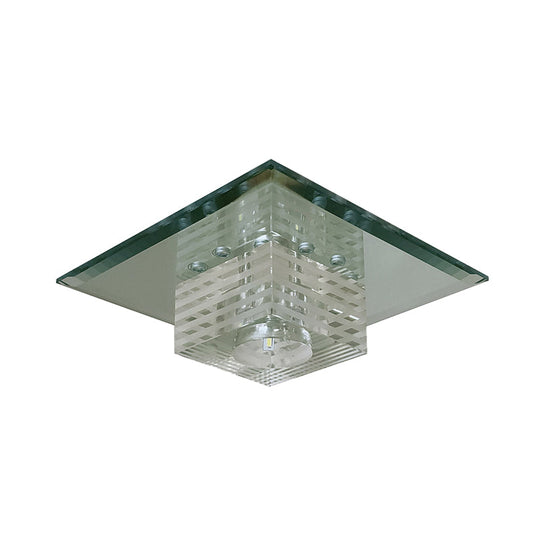 Clear Crystal LED Flushmount Ceiling Light with Beveled Cubic Design - Modern Lighting Fixture