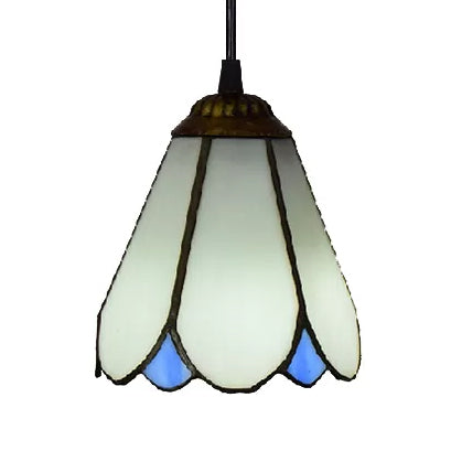 Tiffany Blossom Down Mini Pendant – Blue/White Glass Ceiling Lamp for Living Room