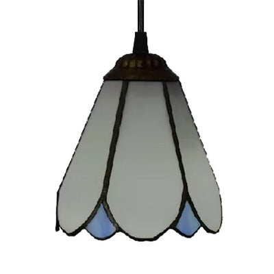 Tiffany Blossom Down Mini Pendant – Blue/White Glass Ceiling Lamp for Living Room