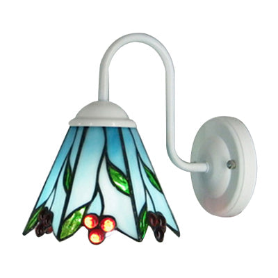 Blue Glass Lily Tiffany Wall Light Fixture: White Sconce Lighting For Living Room