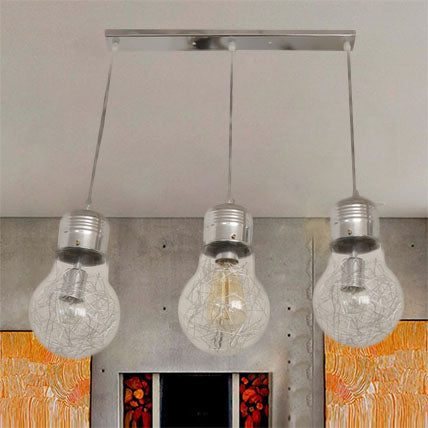 Industrial Clear Glass Pendant Light Fixture - 3-Light Bulb Shaped Hanging Lamp With Linear Canopy