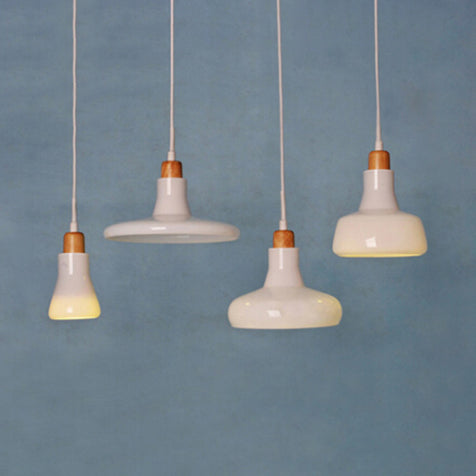 Modern White Glass Geometric Shade 4-Light Wooden Cluster Pendant