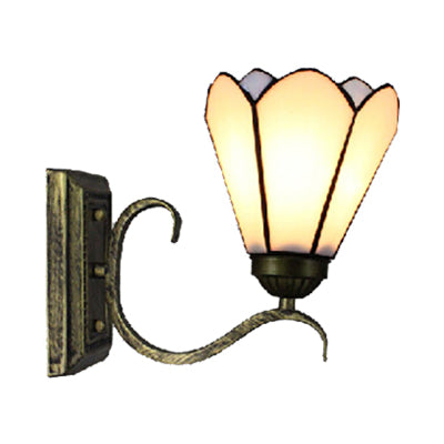 Tiffany Art Glass Wall Sconce Light - Cone Bookstore Design In White Finish