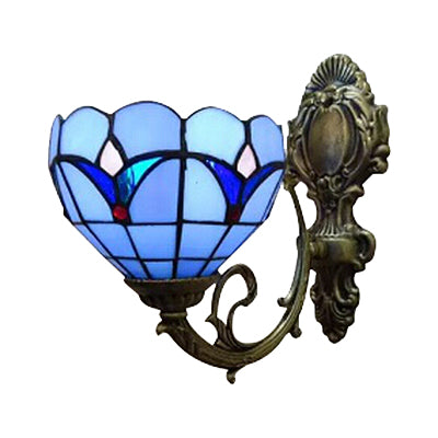 Stained Glass Tiffany Wall Sconce: Blue Foyer Bowl Shade Light