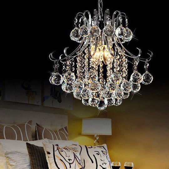 Modern Curvy Arm Chrome Chandelier Light With Crystal Accents - 3-Lights Ceiling Fixture For Dining