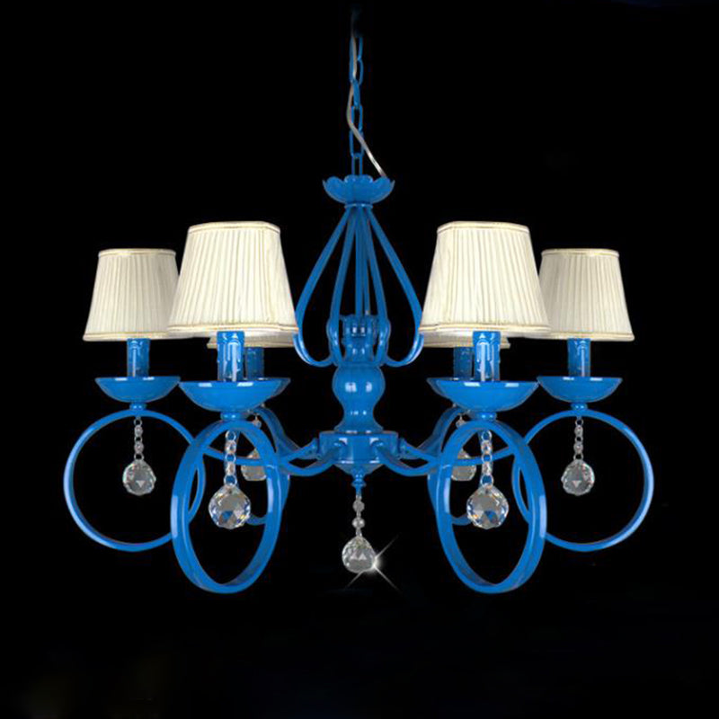 Blue Fabric Cone Pendant Lamp: Classic Chandelier Light Fixture With Crystal Draping Ideal For