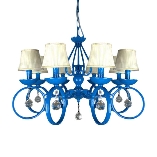 Blue Fabric Cone Pendant Lamp: Classic Chandelier Light Fixture With Crystal Draping Ideal For