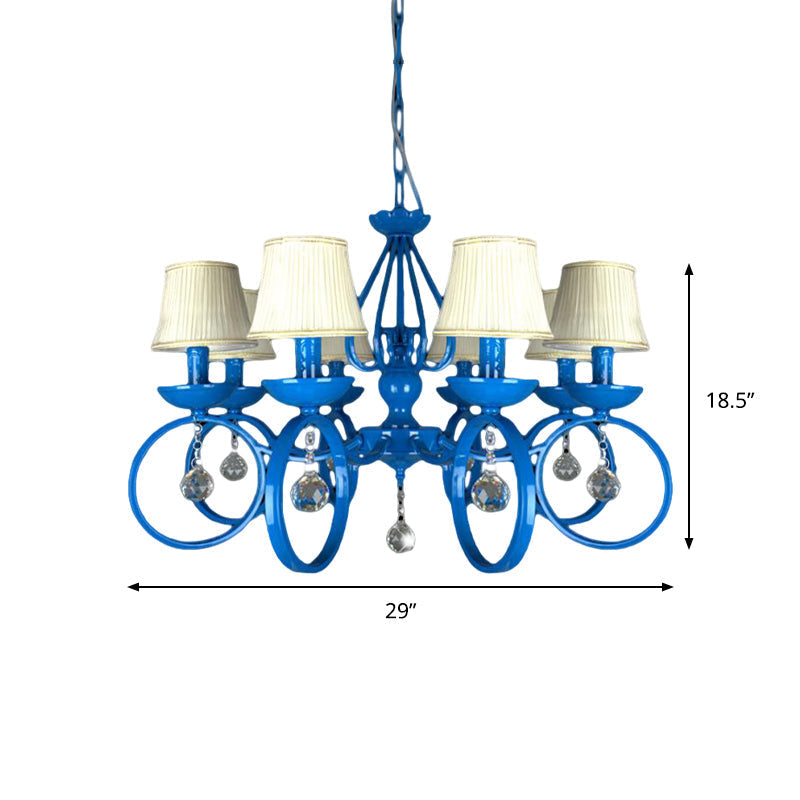 Blue Fabric Cone Pendant Lamp: Classic Chandelier Light Fixture With Crystal Draping Ideal For