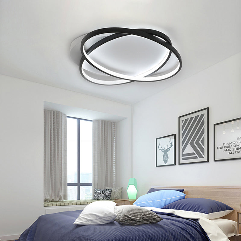 Modern Black Ellipse Crossed Ceiling Light - Thin Flush Mount Led Lighting For Bedroom Warm/White