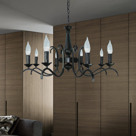 2-Tier Traditional Metal Candle Chandelier With Black Finish - Ideal For Living Room Ceiling Hanging