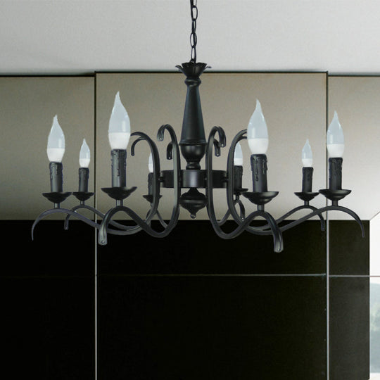 2-Tier Traditional Metal Candle Chandelier With Black Finish - Ideal For Living Room Ceiling Hanging