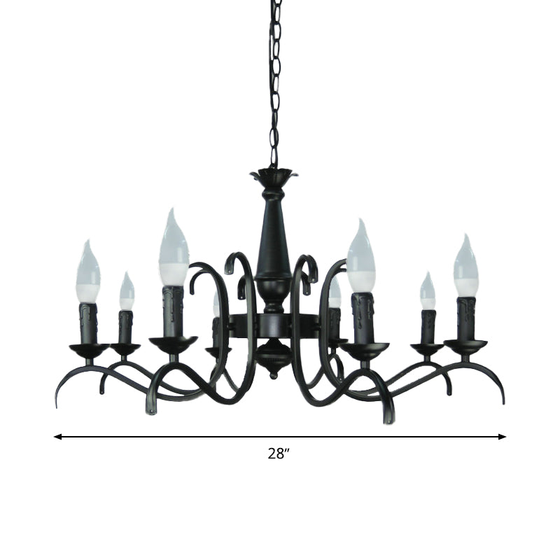 2-Tier Traditional Metal Candle Chandelier With Black Finish - Ideal For Living Room Ceiling Hanging