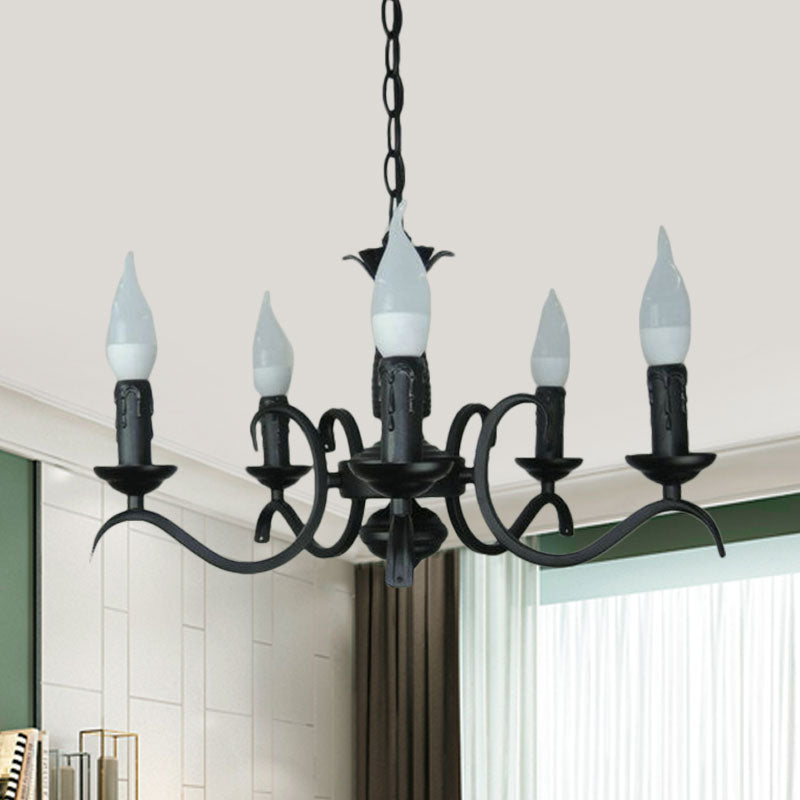 2-Tier Traditional Metal Candle Chandelier With Black Finish - Ideal For Living Room Ceiling Hanging