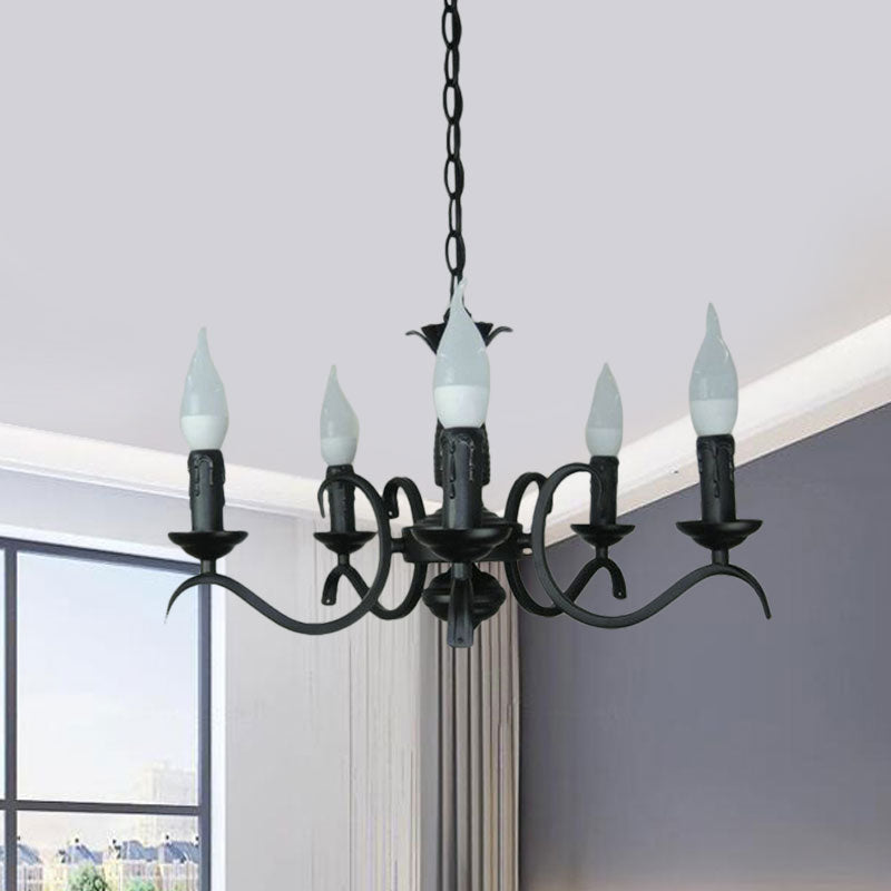 2-Tier Traditional Metal Candle Chandelier With Black Finish - Ideal For Living Room Ceiling Hanging