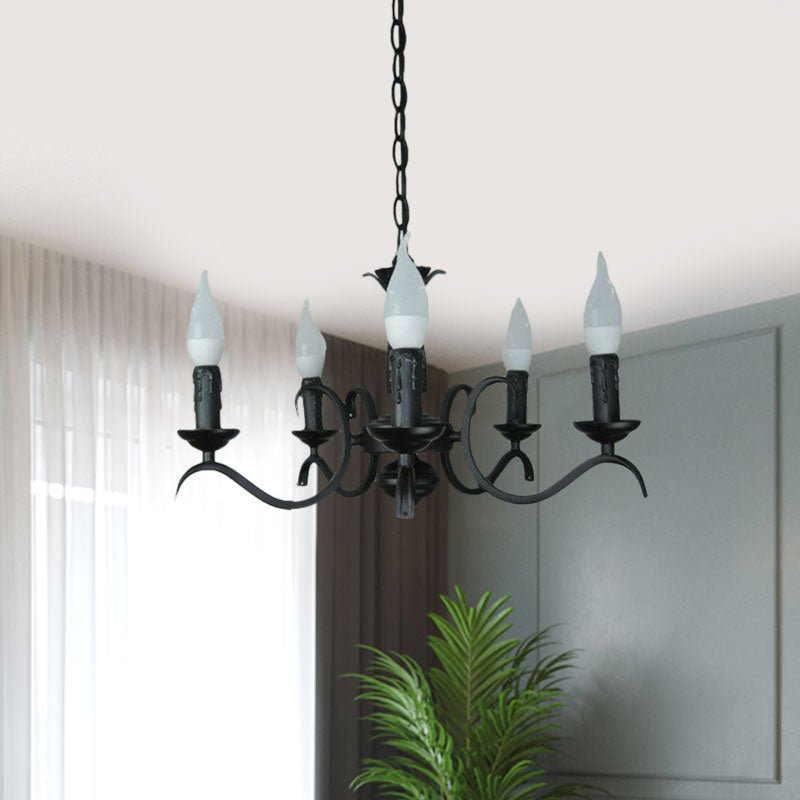 2-Tier Traditional Metal Candle Chandelier With Black Finish - Ideal For Living Room Ceiling Hanging