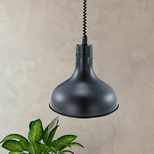 Retro Style Black Metal Pendant Light With Extendable Arm For Kitchen 1-Light Dome Shade 7/11.5 Wide