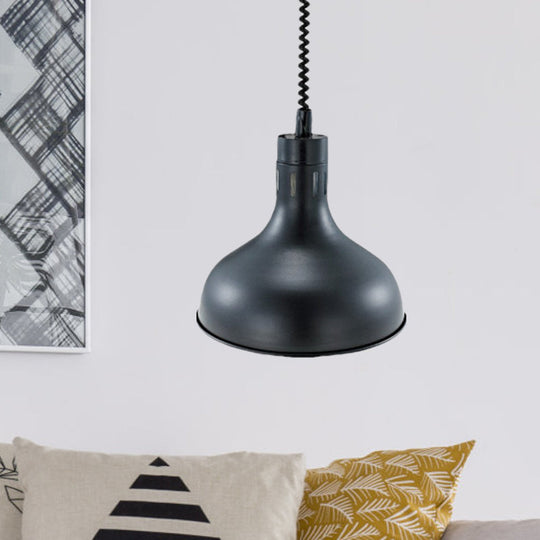 Extendable Pendant Lighting with Retro Dome Shade - Black, 7"/11.5" W