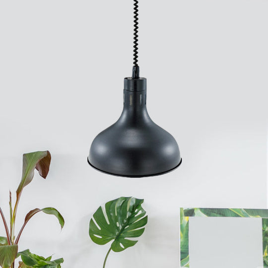 Retro Style Black Metal Pendant Light With Extendable Arm For Kitchen 1-Light Dome Shade 7/11.5 Wide