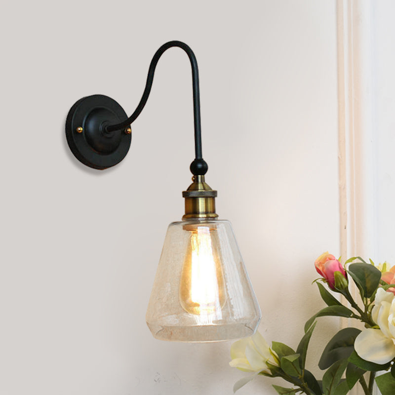 Rustic Brass Wall Mount Light Fixture With Clear Glass Bulb