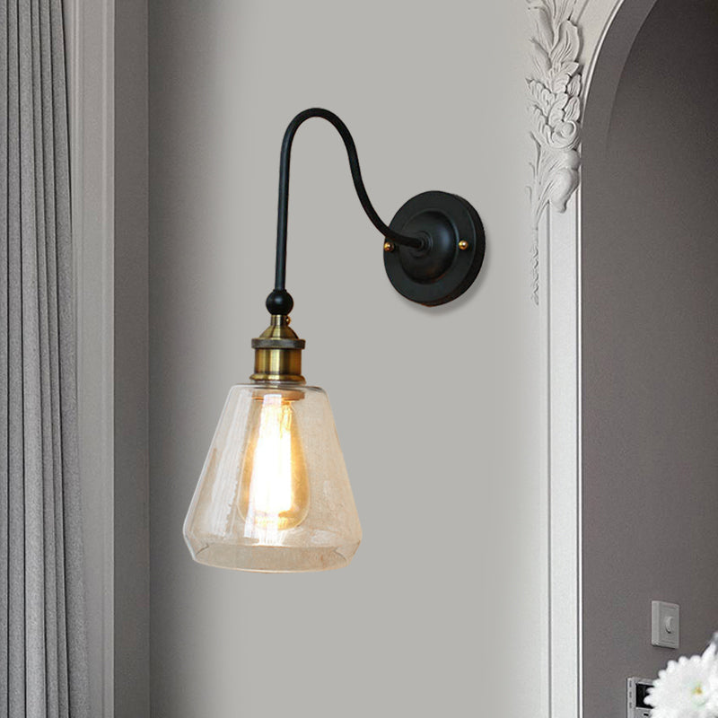 Rustic Brass Wall Mount Light Fixture With Clear Glass Bulb