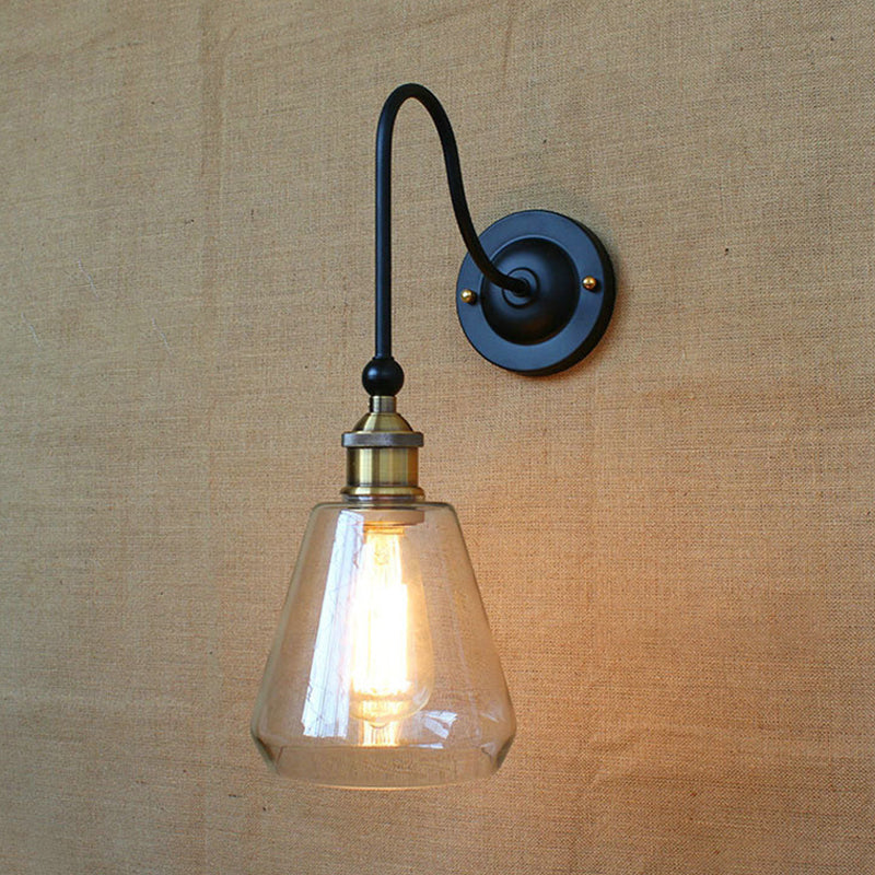 Rustic Brass Wall Mount Light Fixture With Clear Glass Bulb