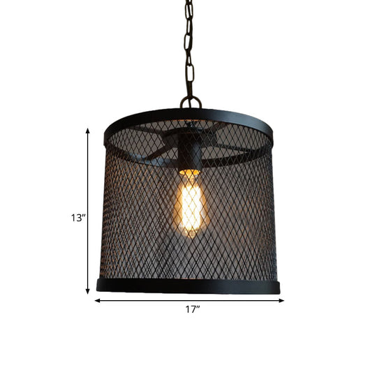 Industrial Black Metal Drum Pendant Light For Dining Room