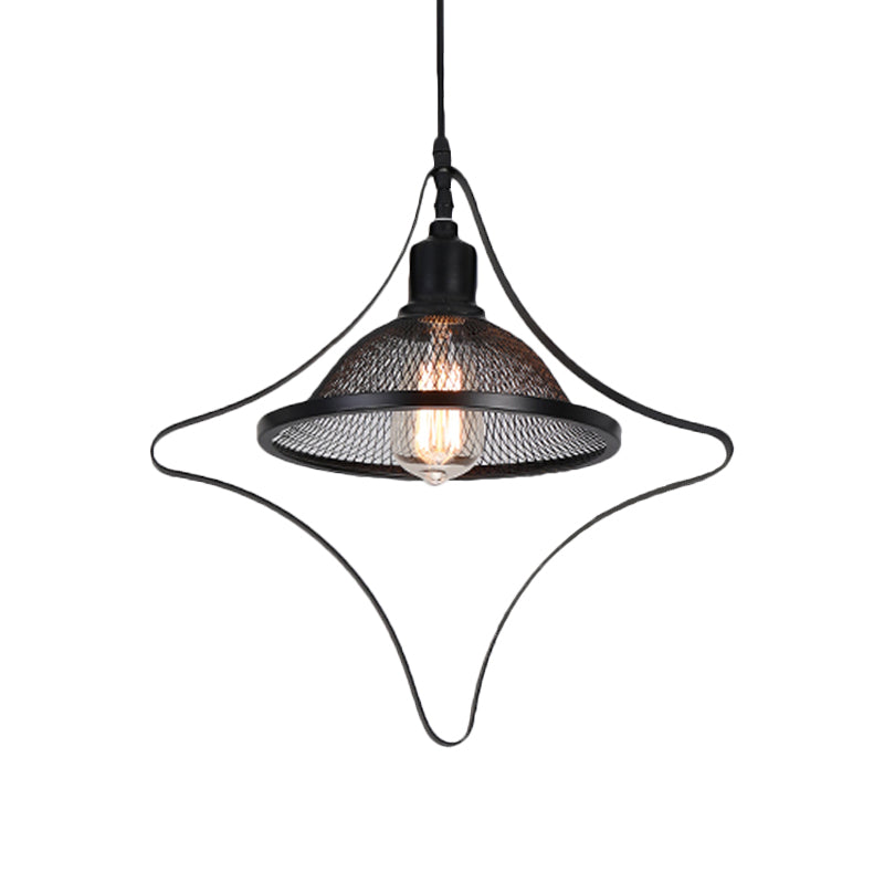 Industrial Metal Pendant Light with Black Rhombus/Round Pendant and Mesh Flared Shade