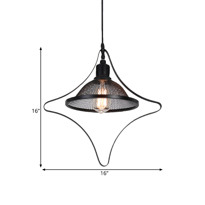 Industrial Metal Pendant Light with Black Rhombus/Round Pendant and Mesh Flared Shade