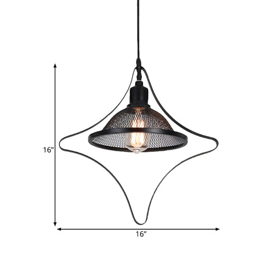 Industrial Metal Pendant Light With Black Rhombus/Round Design And Mesh Flared Shade