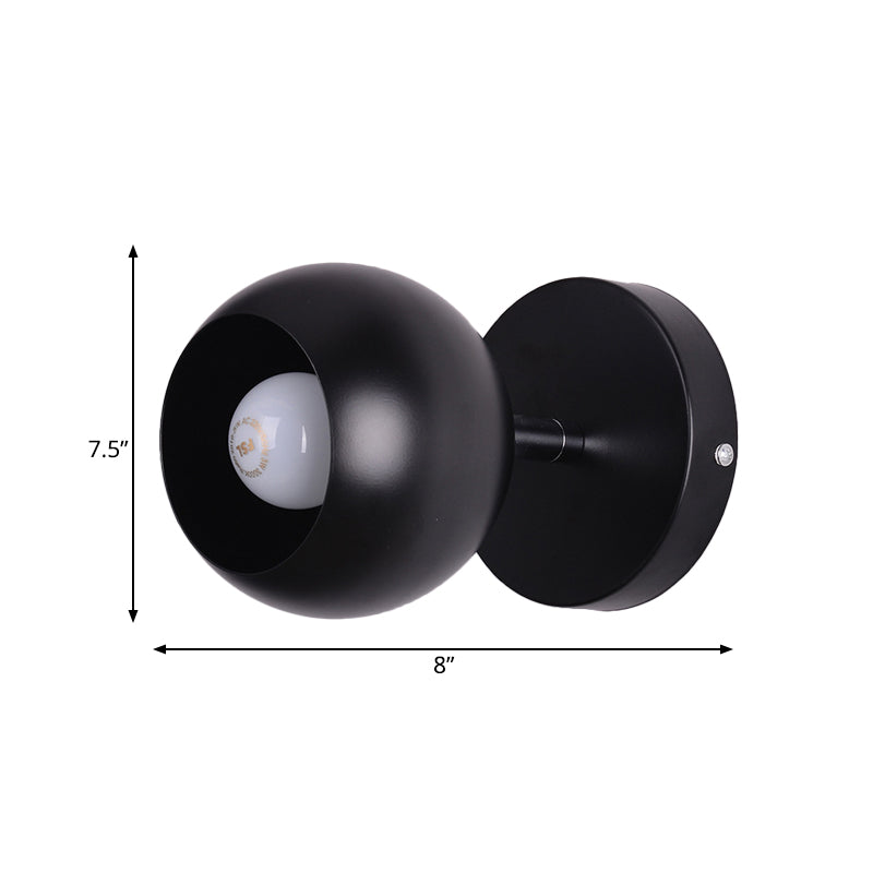 Metallic Black Wall Lighting Ball Shade - Retro Industrial 1 Light Lamp For Bedroom