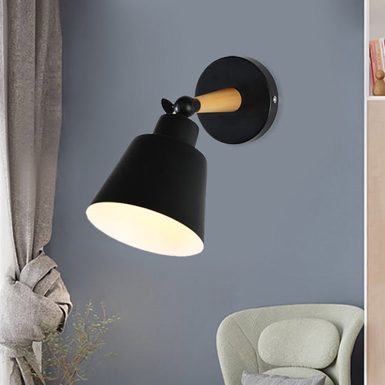 1-Light Modern Wall Mount Lamp With Bucket Shade - Black Metal Fixture For Living Room