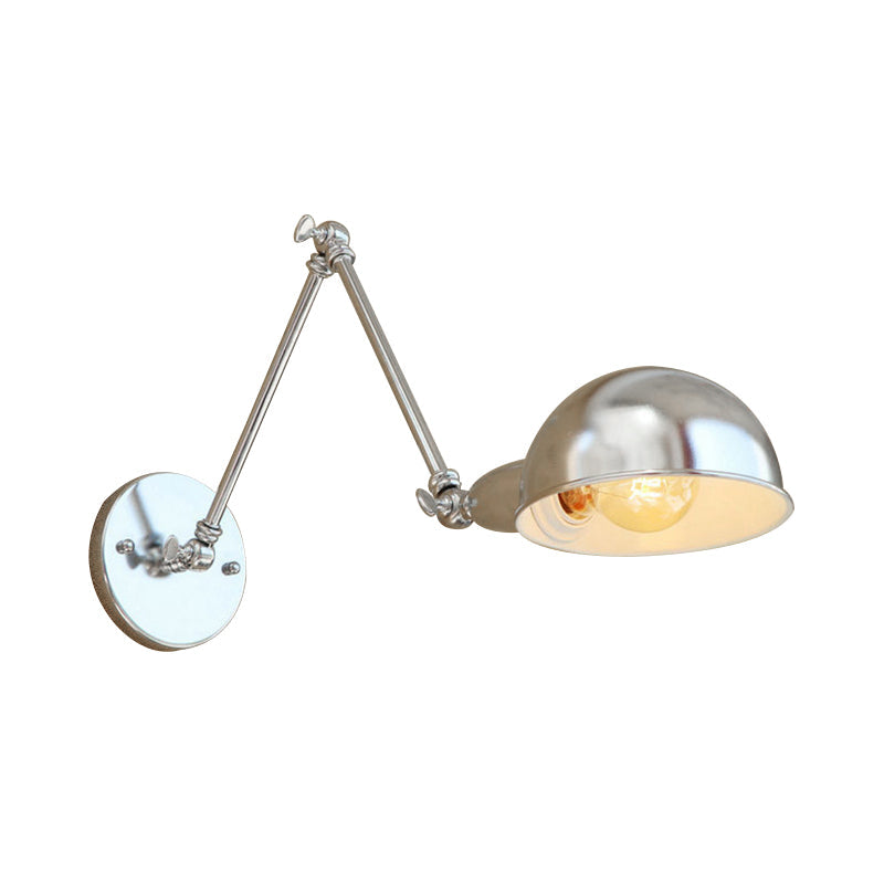 Industrial Style Metal Wall Lamp With Swing Arm & Domed Shade - Chrome Finish Bedroom Lighting 1