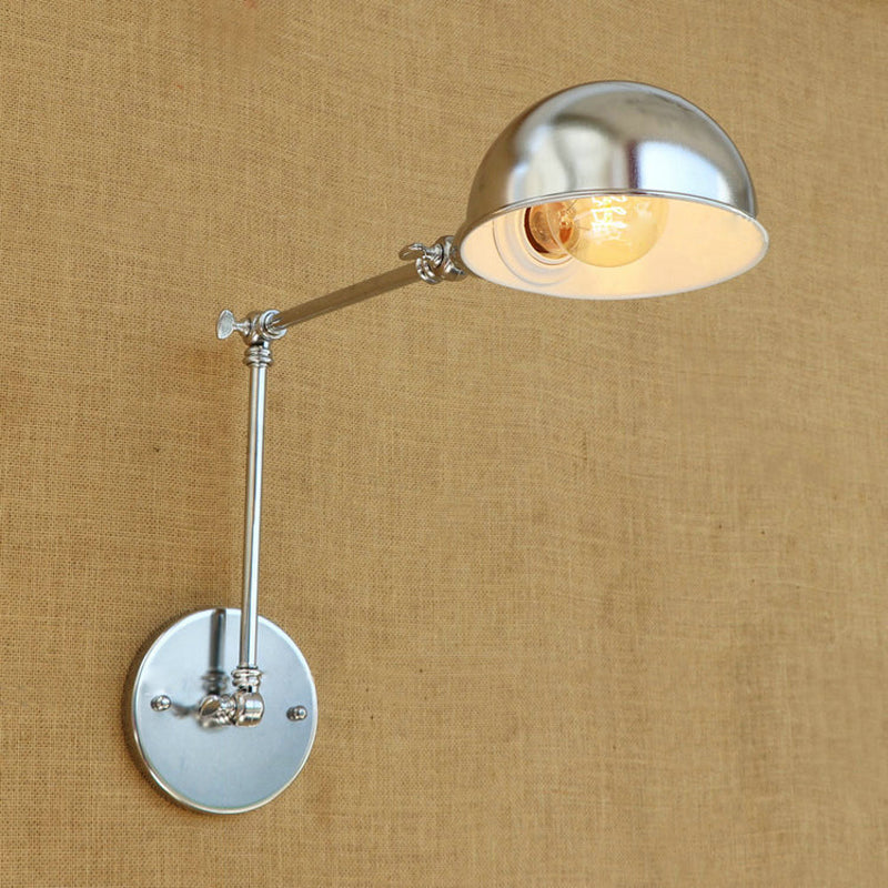 Industrial Style Metal Wall Lamp With Swing Arm & Domed Shade - Chrome Finish Bedroom Lighting 1