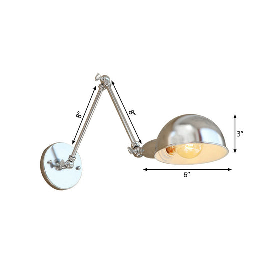 Industrial Style Metal Wall Lamp With Swing Arm & Domed Shade - Chrome Finish Bedroom Lighting 1