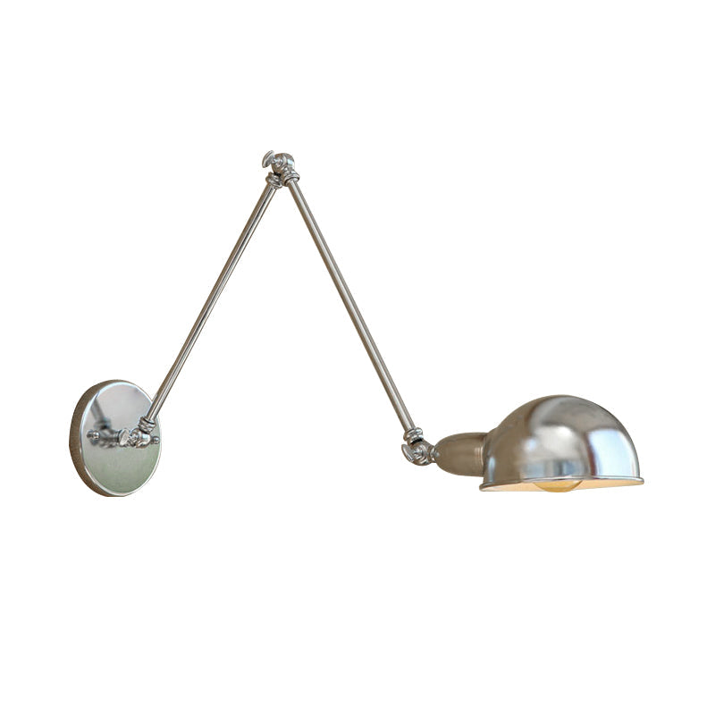 Industrial Style Metal Wall Lamp With Swing Arm & Domed Shade - Chrome Finish Bedroom Lighting 1