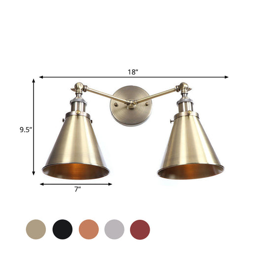 Retro Style Wall Sconce With Black/Copper Shade - Ideal For Restaurants 2 Lights Metal Fixture