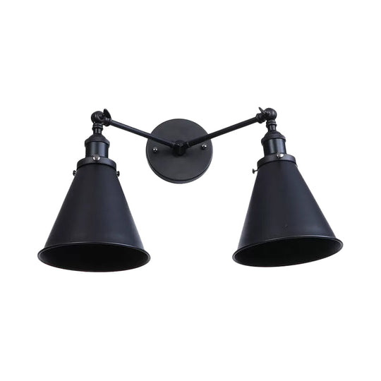 Retro Style Wall Sconce With Black/Copper Shade - Ideal For Restaurants 2 Lights Metal Fixture