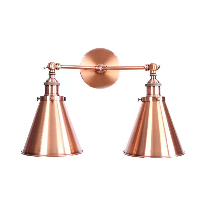 Retro Style Wall Sconce With Black/Copper Shade - Ideal For Restaurants 2 Lights Metal Fixture