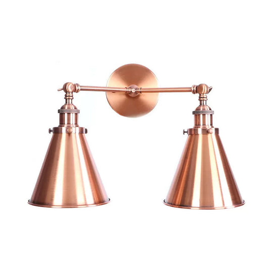 Retro Style Wall Sconce With Black/Copper Shade - Ideal For Restaurants 2 Lights Metal Fixture