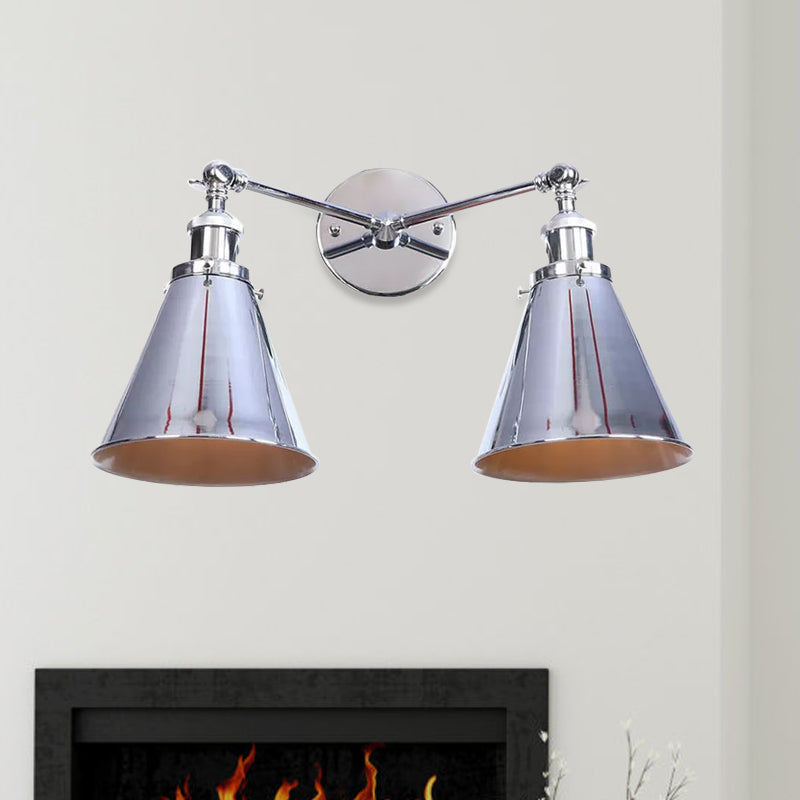 Retro Style Wall Sconce With Black/Copper Shade - Ideal For Restaurants 2 Lights Metal Fixture