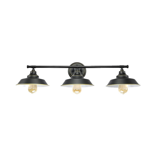 Metallic Retro Style Wall Lighting - 3-Light Barn Shade Mount Fixture For Living Room Black