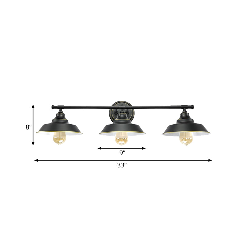 Metallic Retro Style Wall Lighting - 3-Light Barn Shade Mount Fixture For Living Room Black