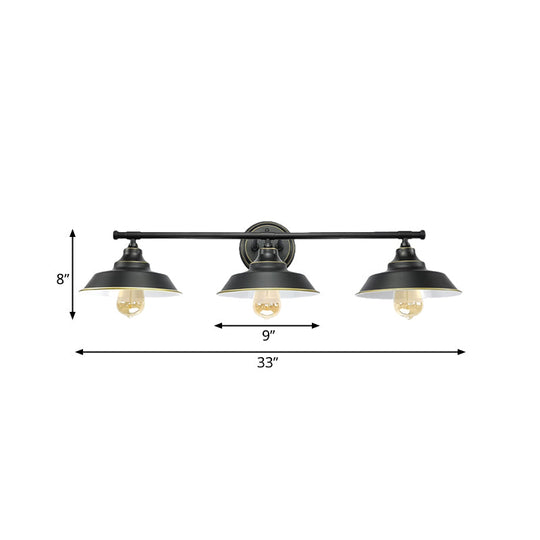 Metallic Retro Style Wall Lighting - 3-Light Barn Shade Mount Fixture For Living Room Black