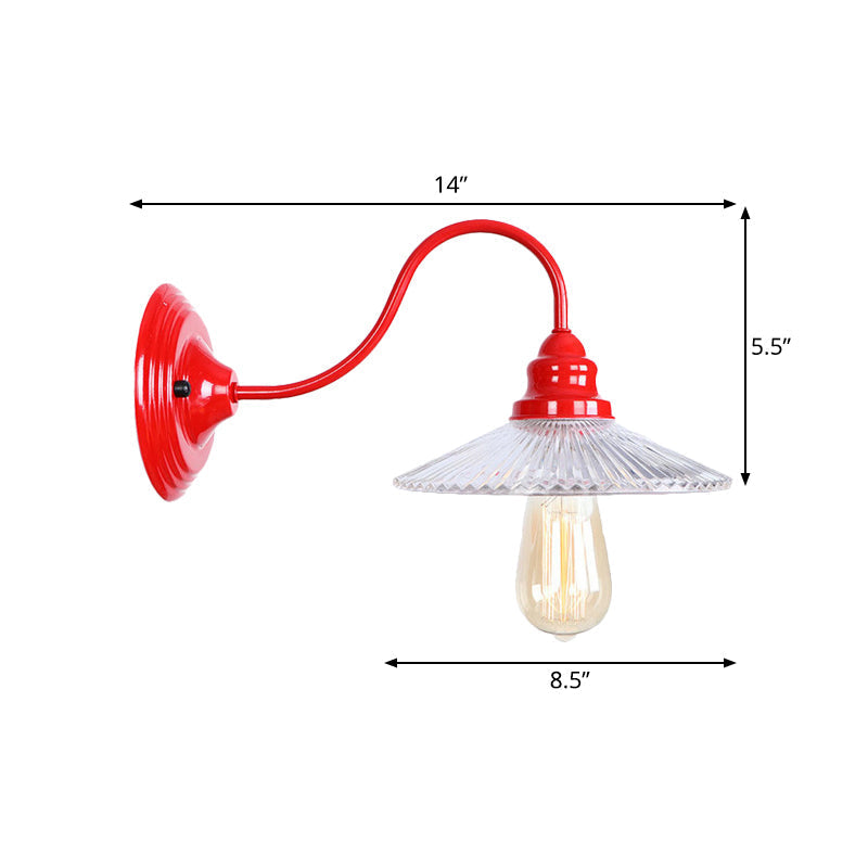 Red Ribbed Glass Wall Mounted Industrial Sconce Lamp - Bedroom Lighting With Single Bulb