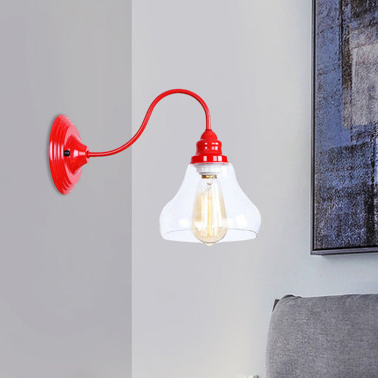 Red Industrial Tapered Glass Sconce Light With 1 Bulb - Bathroom Lighting Fixture