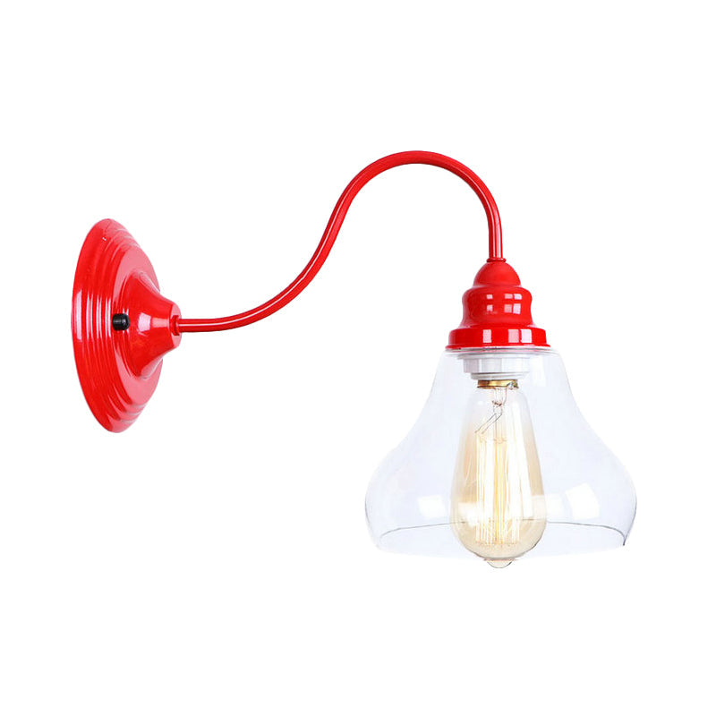 Red Industrial Tapered Glass Sconce Light With 1 Bulb - Bathroom Lighting Fixture