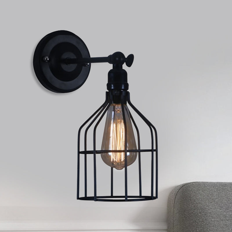 Black Vintage Birdcage Wall Lamp Metallic Mounted Light With 1 Bulb Ideal For Coffee Shops