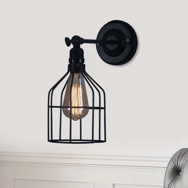 Black Vintage Birdcage Wall Lamp Metallic Mounted Light With 1 Bulb Ideal For Coffee Shops