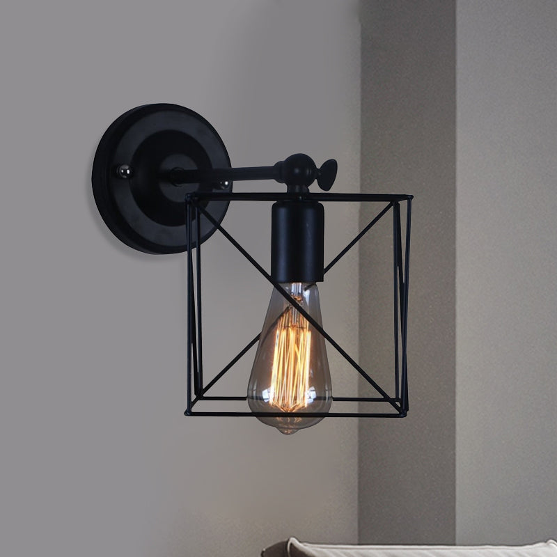 Antique Style Metal Wall Lamp With Black Cage Shade - Perfect For Bedroom